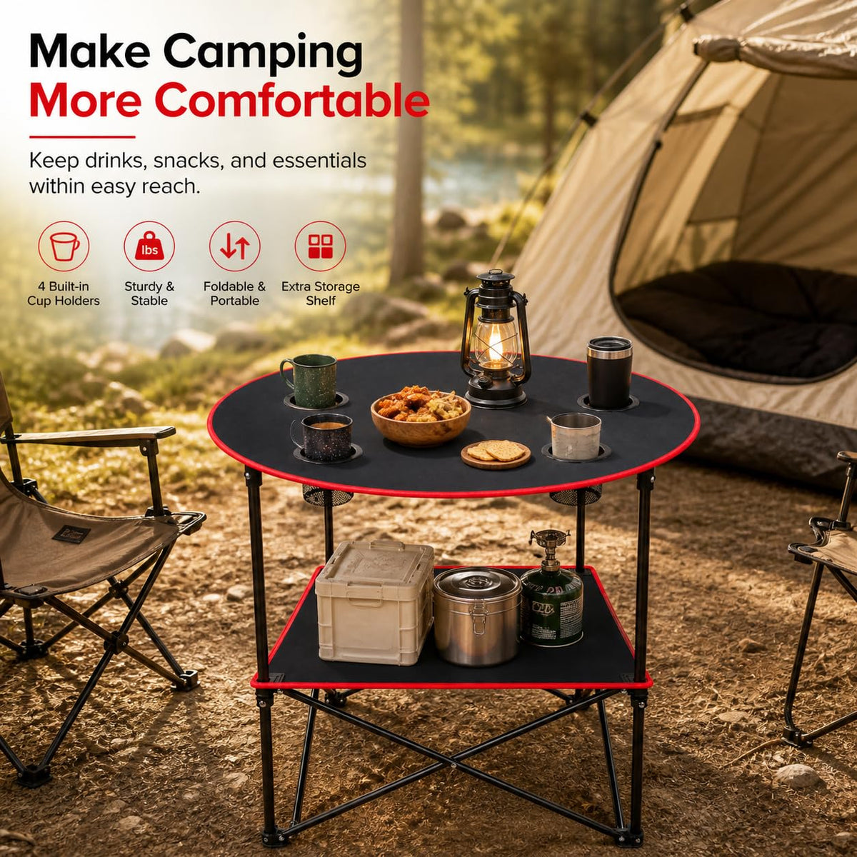 Portable Folding Camping Table with 4 Cup Holders & Carry Bag C958