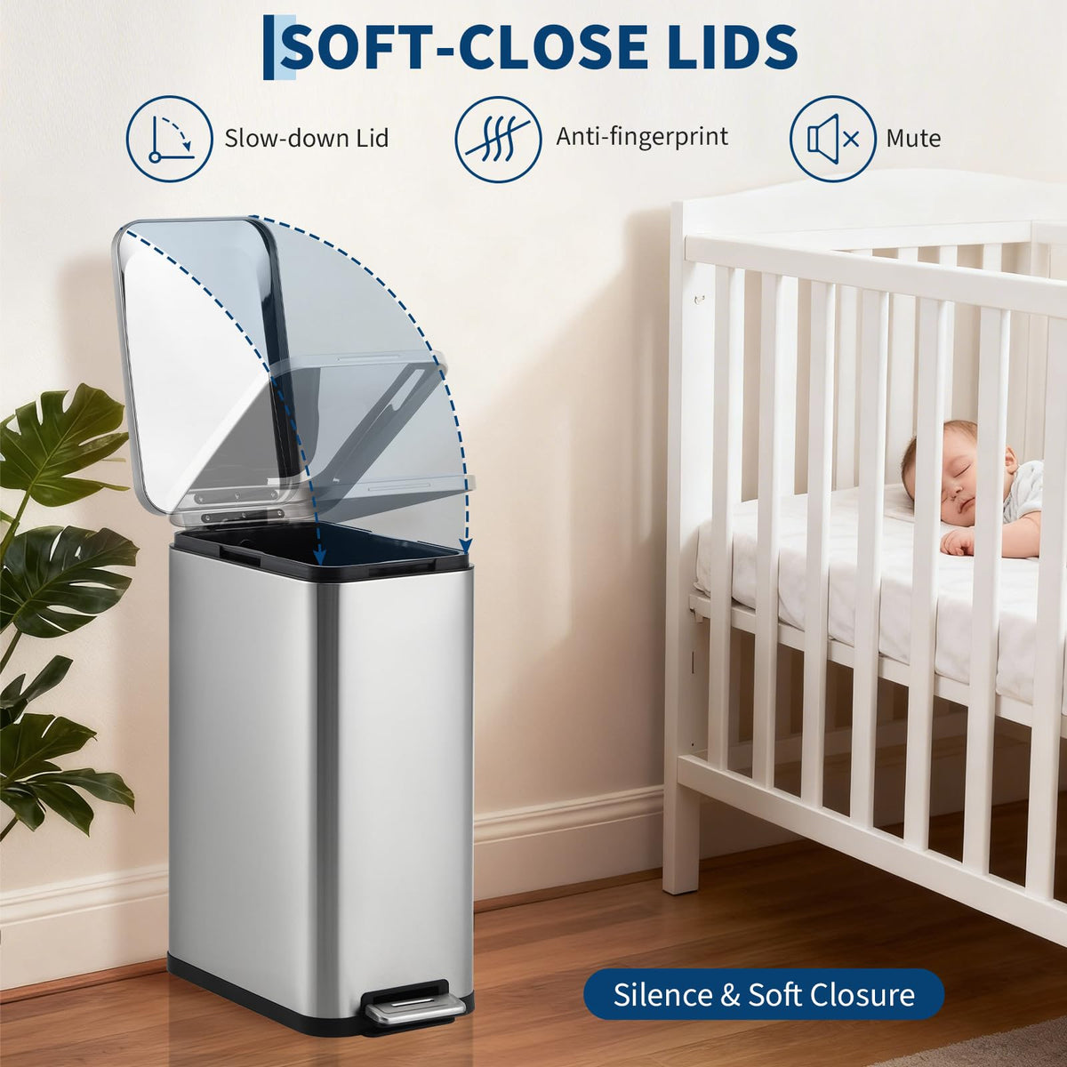 50L Slim Stainless Steel Step Trash Can with Soft-Close Lid G619532