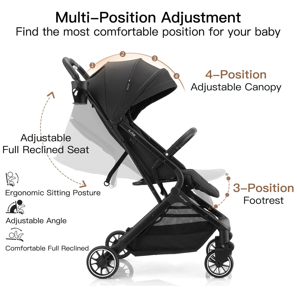 Black Lightweight Fold Baby Stroller with Canopy and Cup Holder M17426