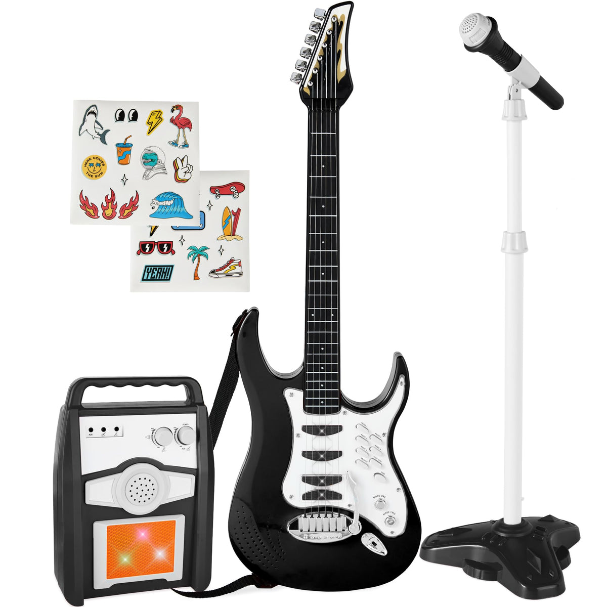 Kids Electric Guitar Set with Microphone & Amp Black I192820
