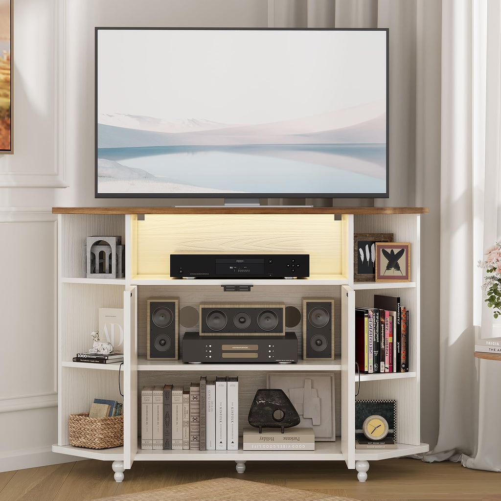 White Corner TV Stand with Storage V663483