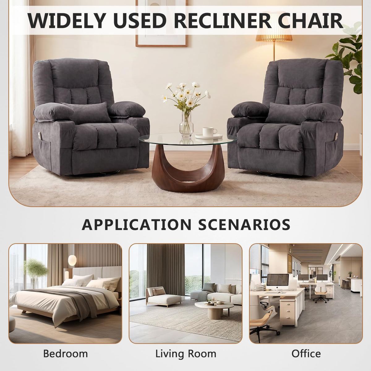 Swivel Rocker Recliner Chair with Massage and Heat Y21597