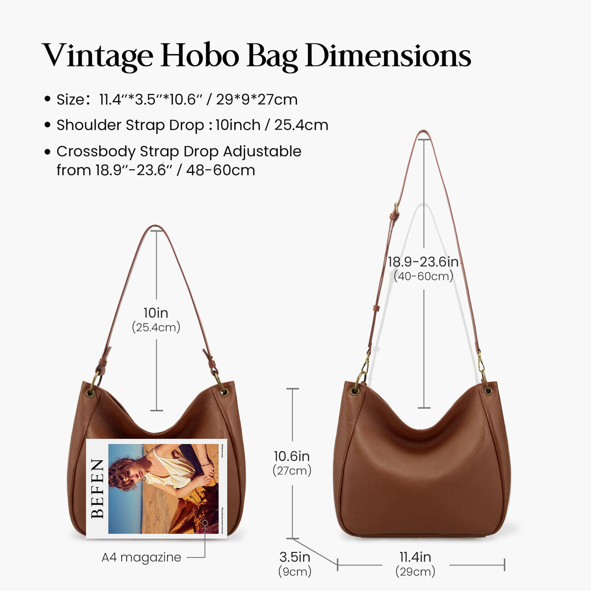 Genuine Leather Hobo Crossbody Bags with 2 Detachable Straps N590