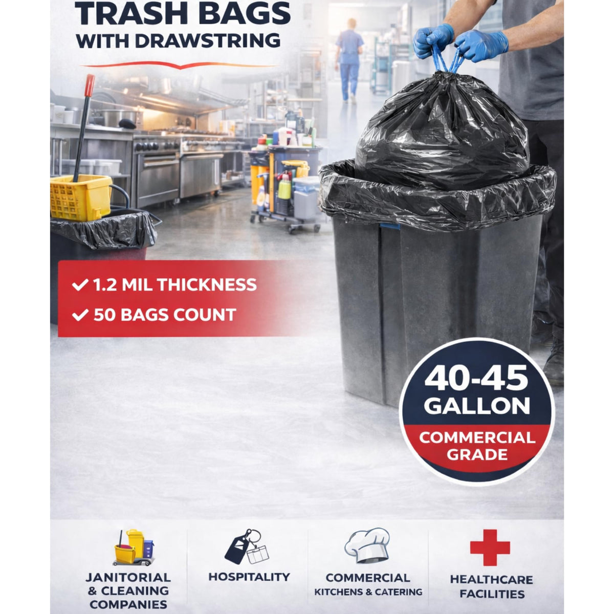 44 Gallon Drawstring Trash Bags 50 Count H1506