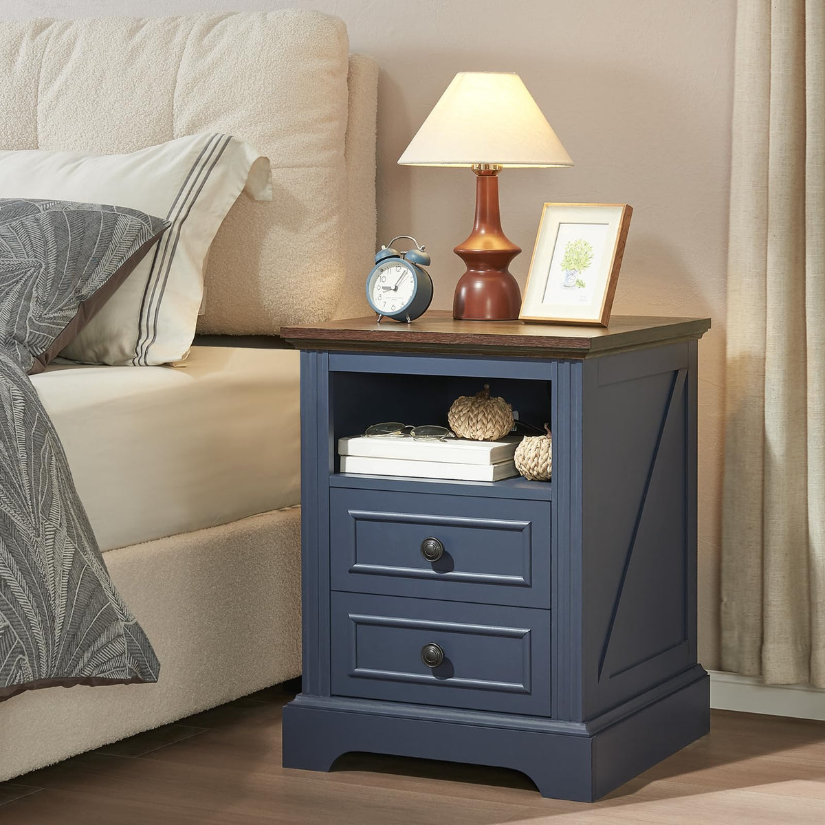 Blue 2 Drawer Nightstand with Charging Station R1941