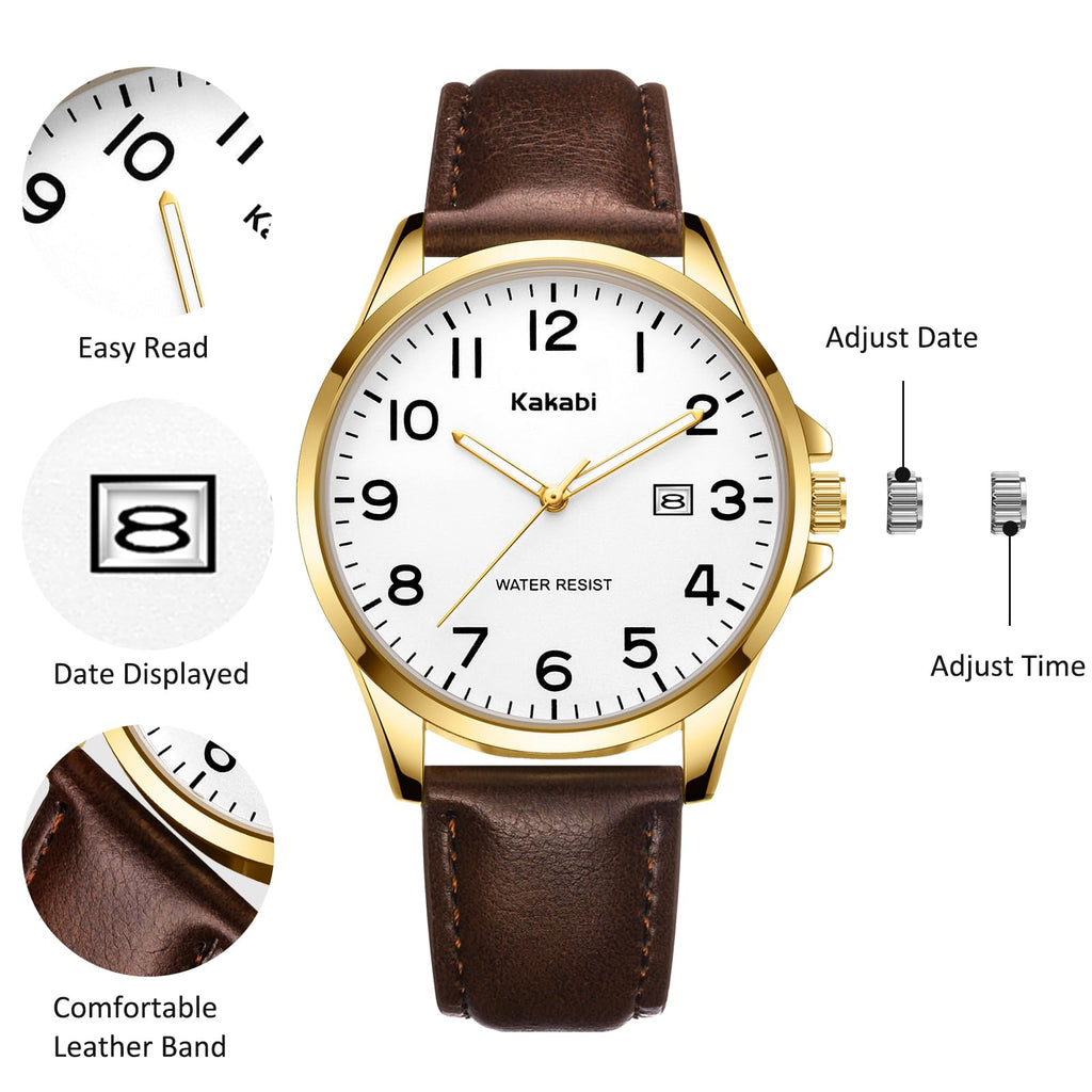 Men Fashion Minimalist Waterproof Quartz Analog Date Leather Strap Watch L578639
