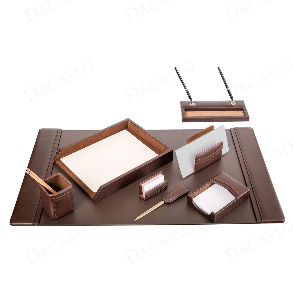 Chocolate Brown Leather 8 Piece Desk Set W81272