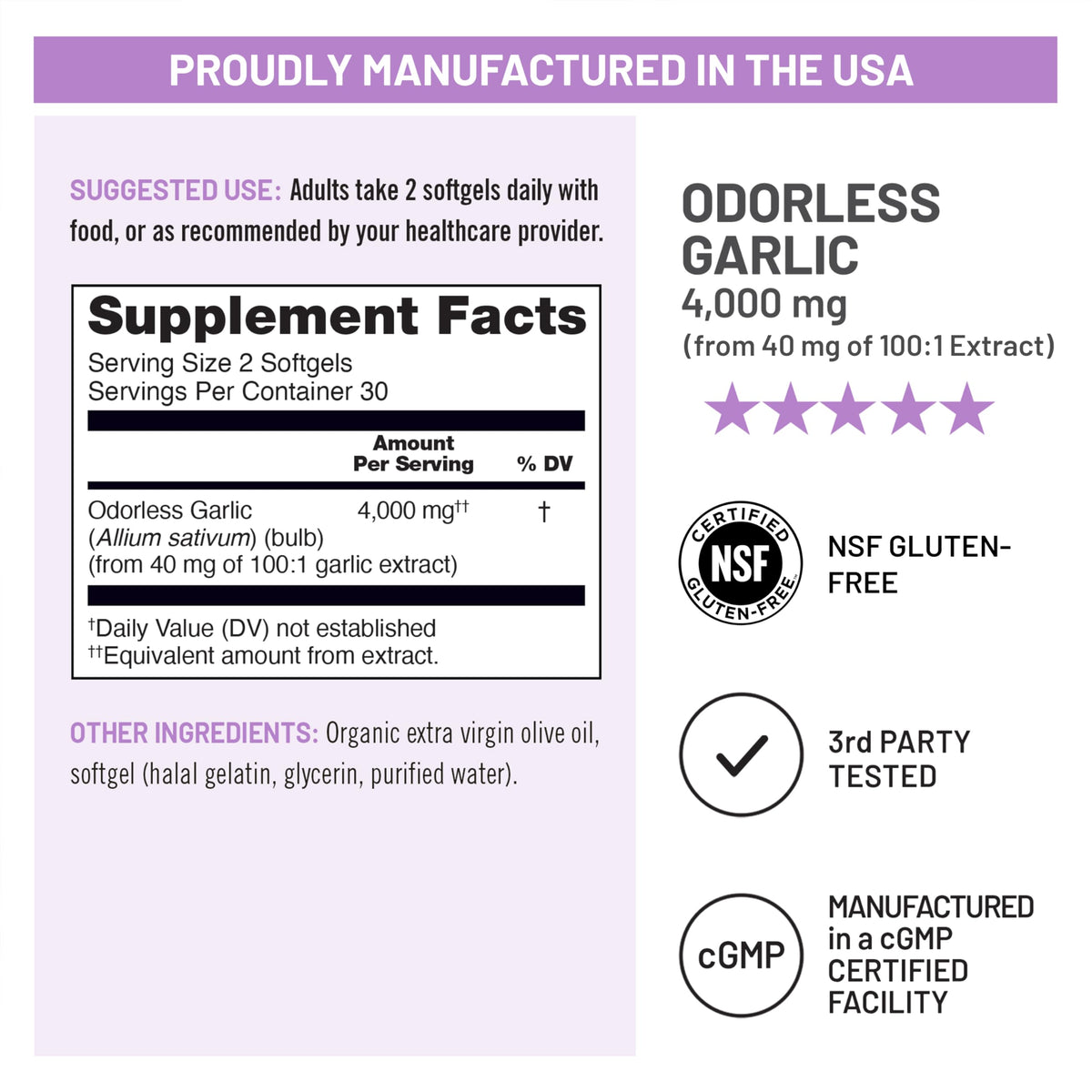 Odorless Garlic Supplement 4000mg 60 Count W751