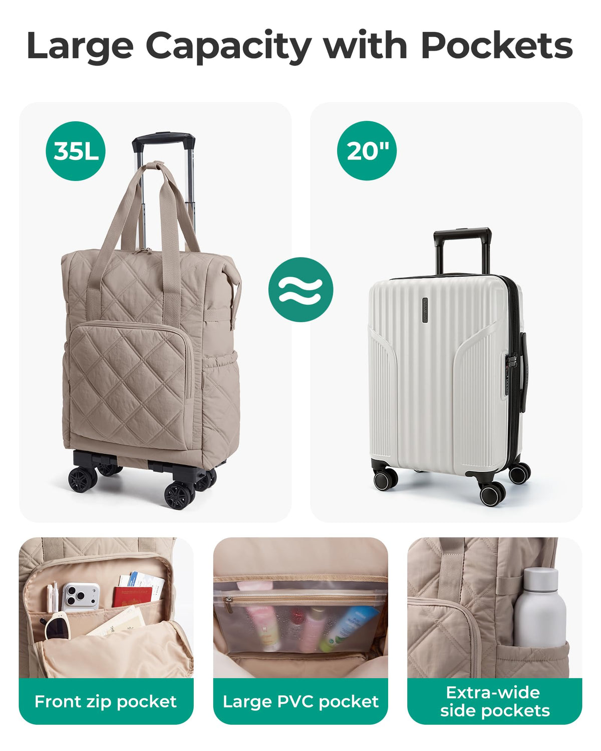 35L Rolling Duffle Bag with Wheels O75927