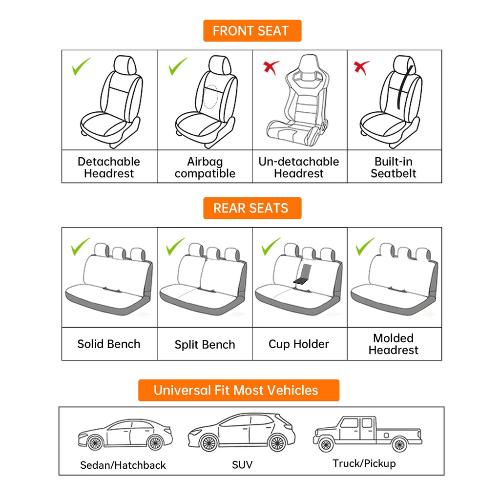 Black White Car Seat Covers Full Set E5634