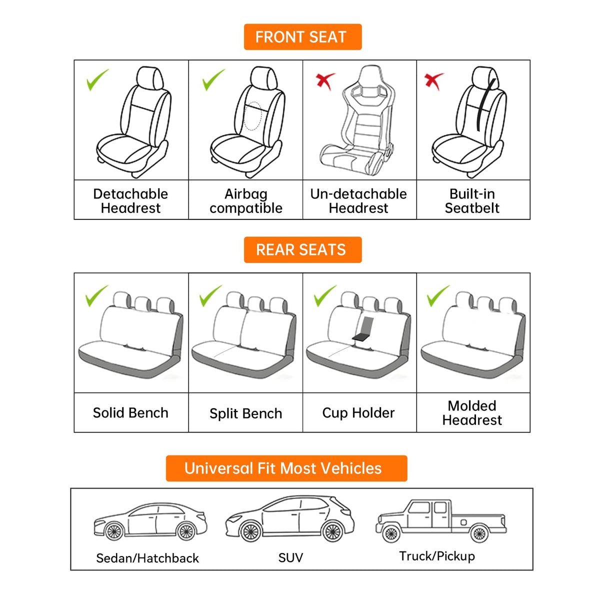 Black White Car Seat Covers Full Set E5634