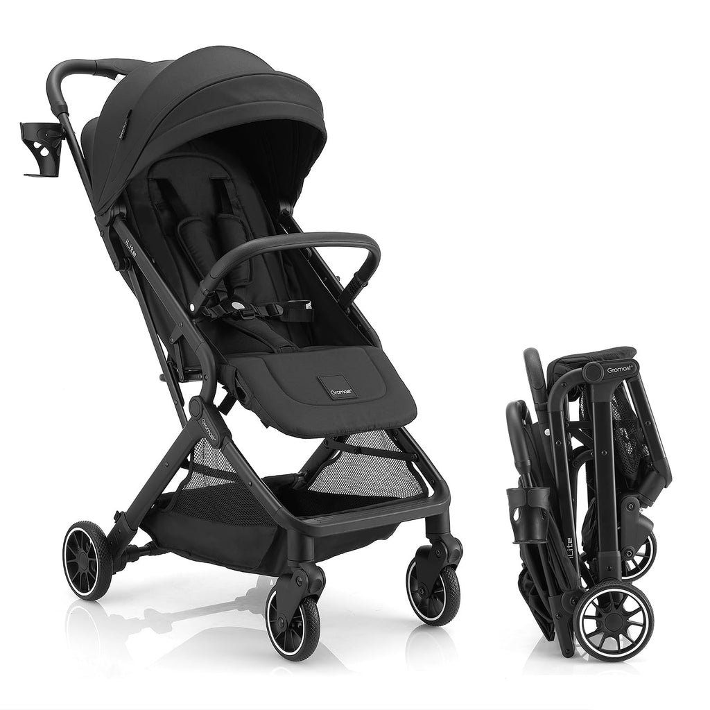 Black Lightweight Fold Baby Stroller with Canopy and Cup Holder M17426