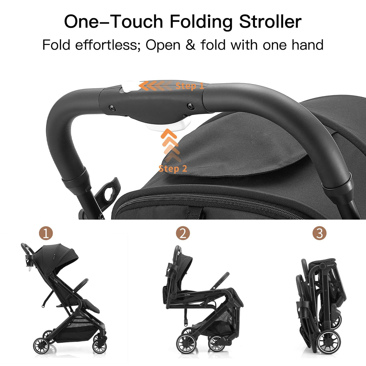 Black Lightweight Fold Baby Stroller with Canopy and Cup Holder M17426
