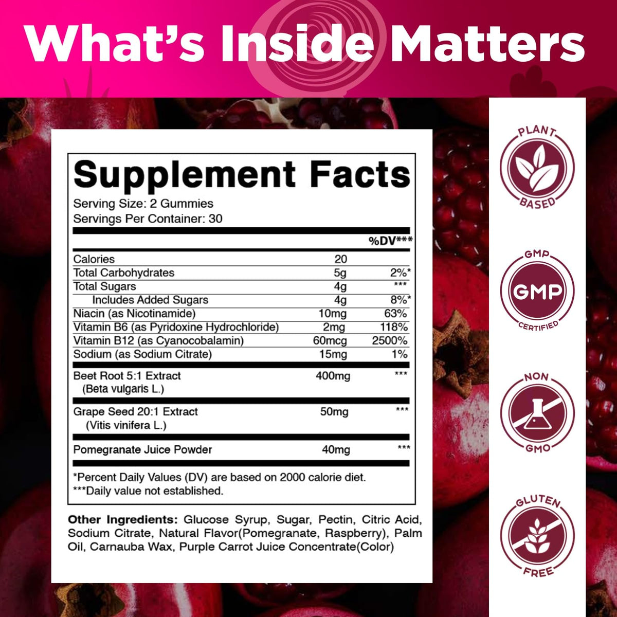 Beet Root Gummies with B6, B12, Grape Seed & Pomegranate 120 Count T41679