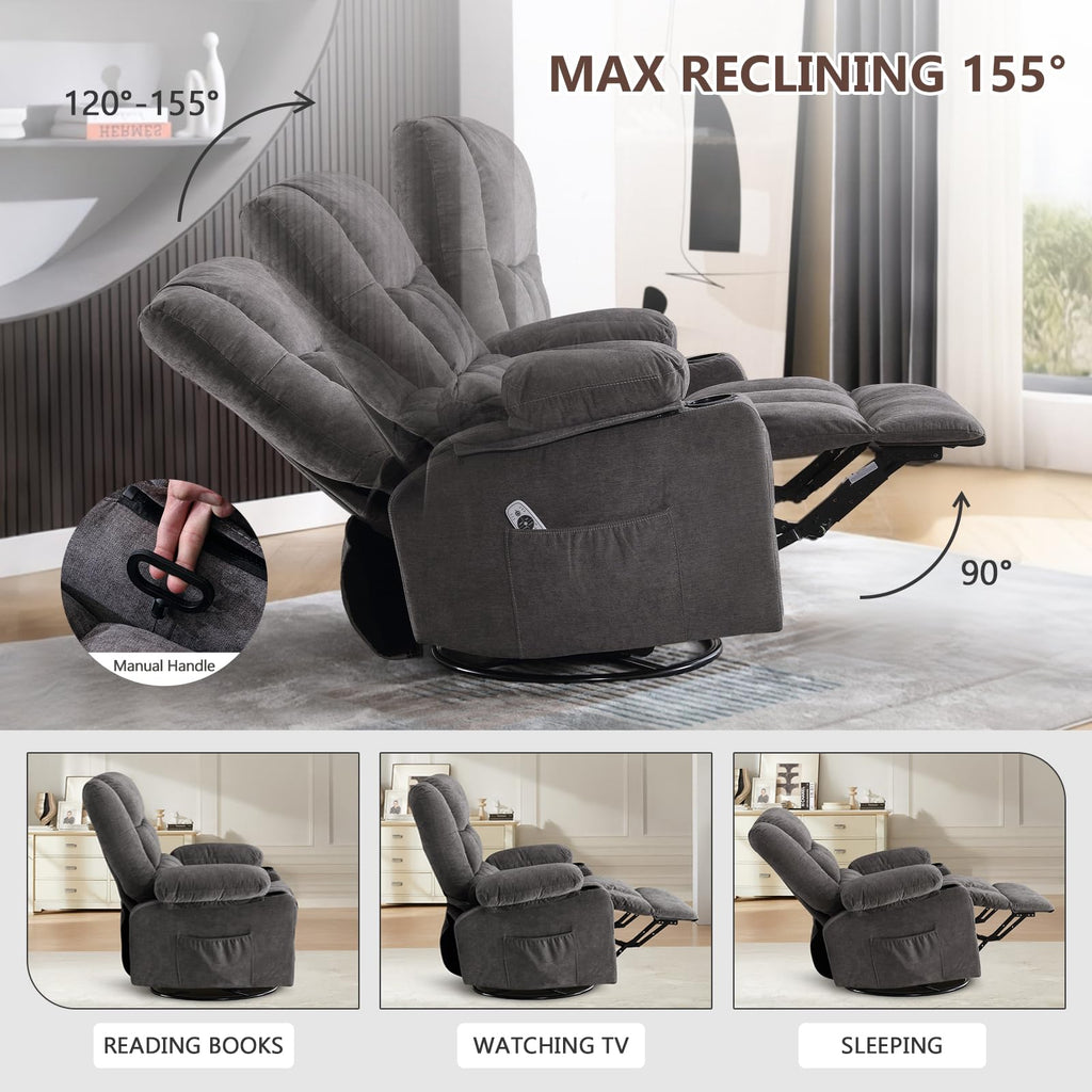 Swivel Rocker Recliner Chair with Massage and Heat Y21597