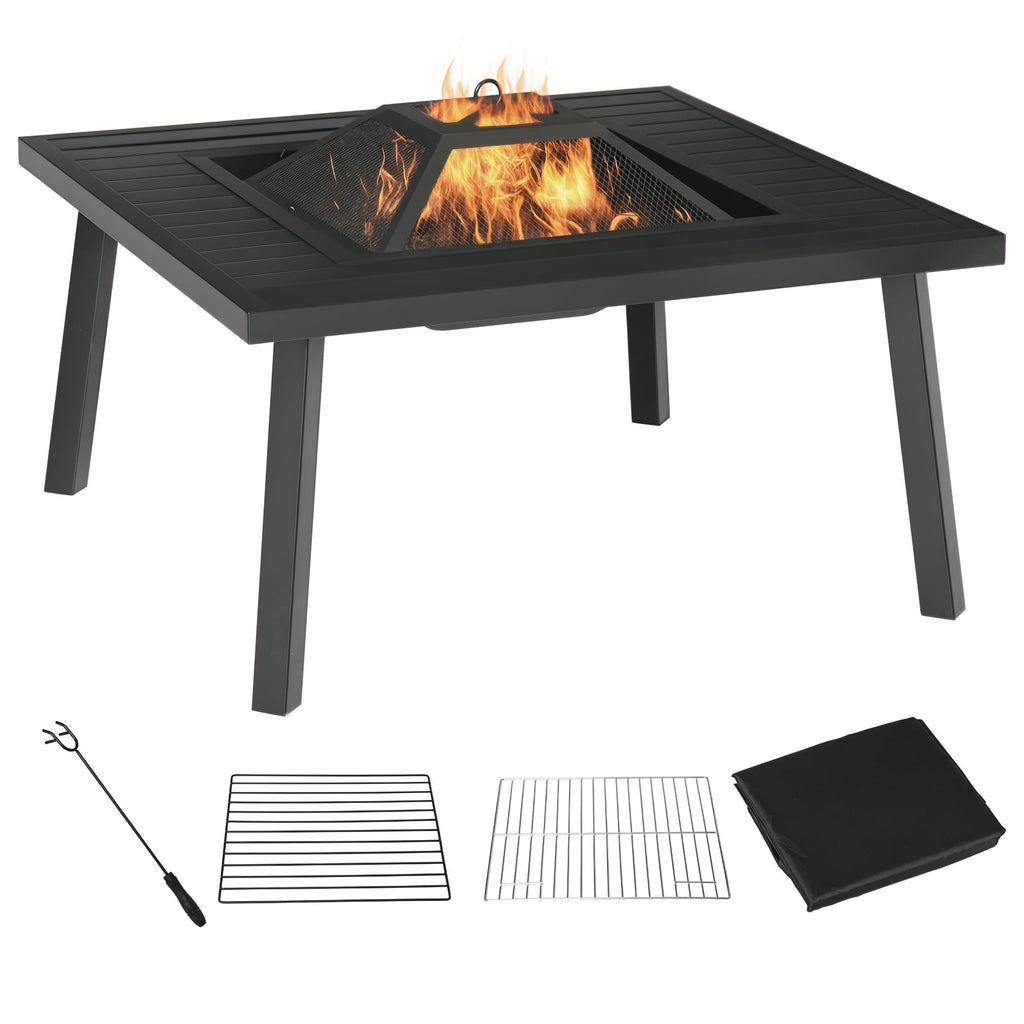 34" Fire Pit with Grill Spark Screen Poker Cover Black V273302