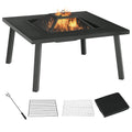 34" Fire Pit with Grill Spark Screen Poker Cover Black V273302