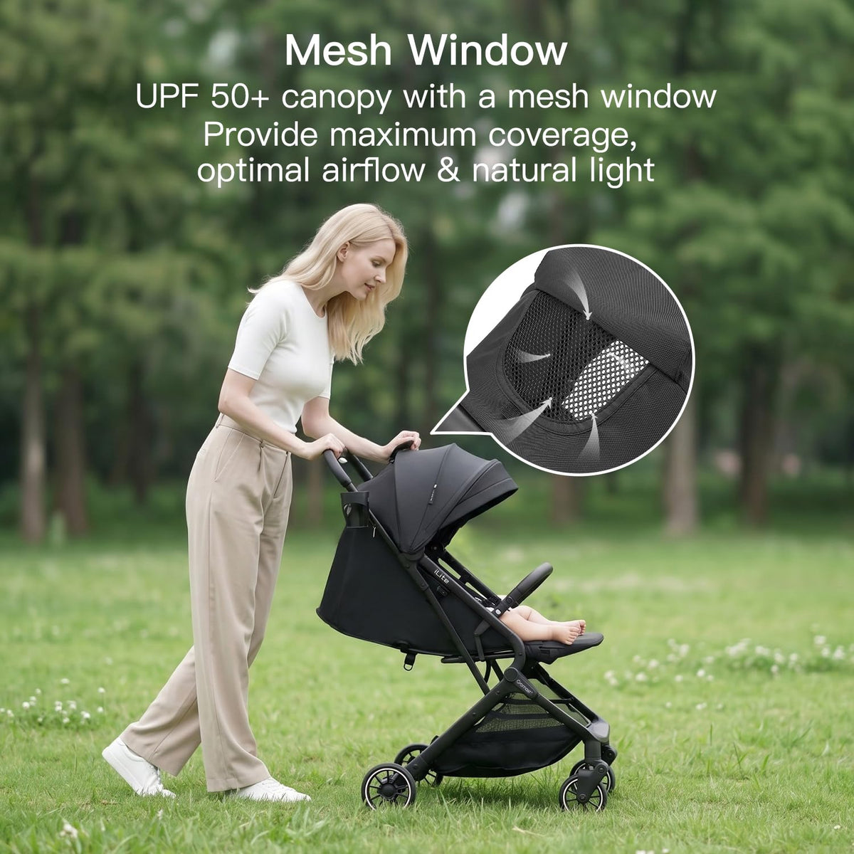 Black Lightweight Fold Baby Stroller with Canopy and Cup Holder M17426