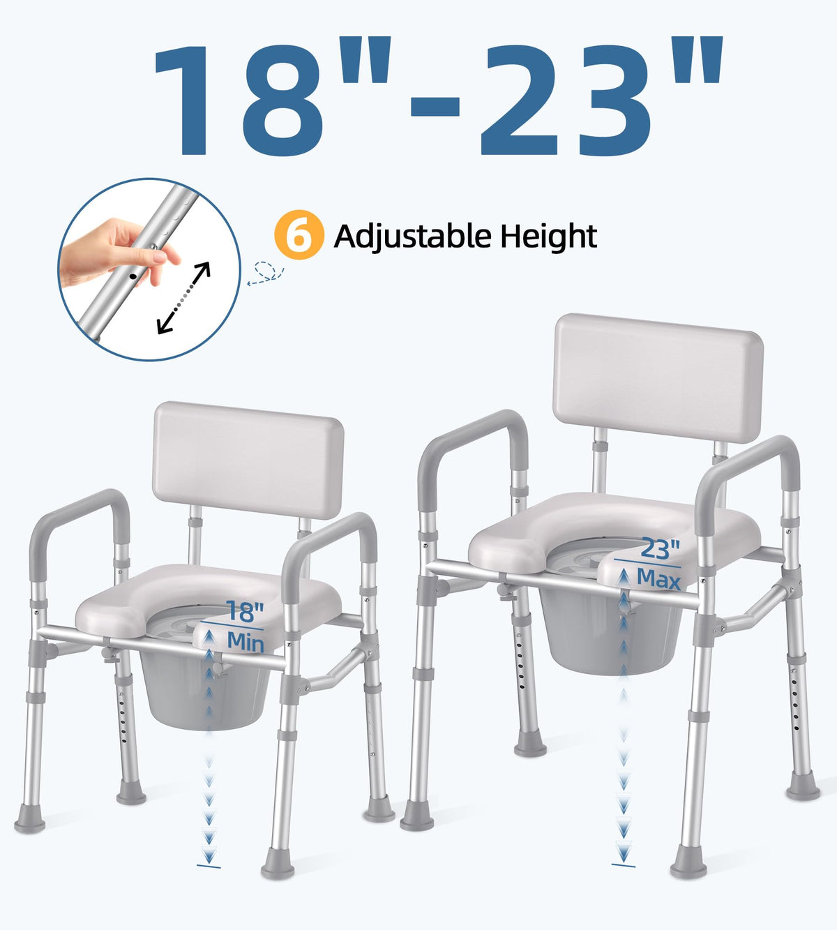 Shower Chair with Arms and Back and Bedside Commode with Padded Seat and Backrest U376