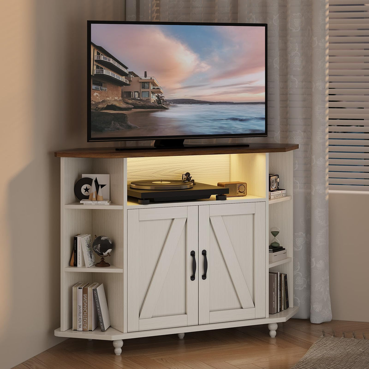 White Corner TV Stand with Storage V663483
