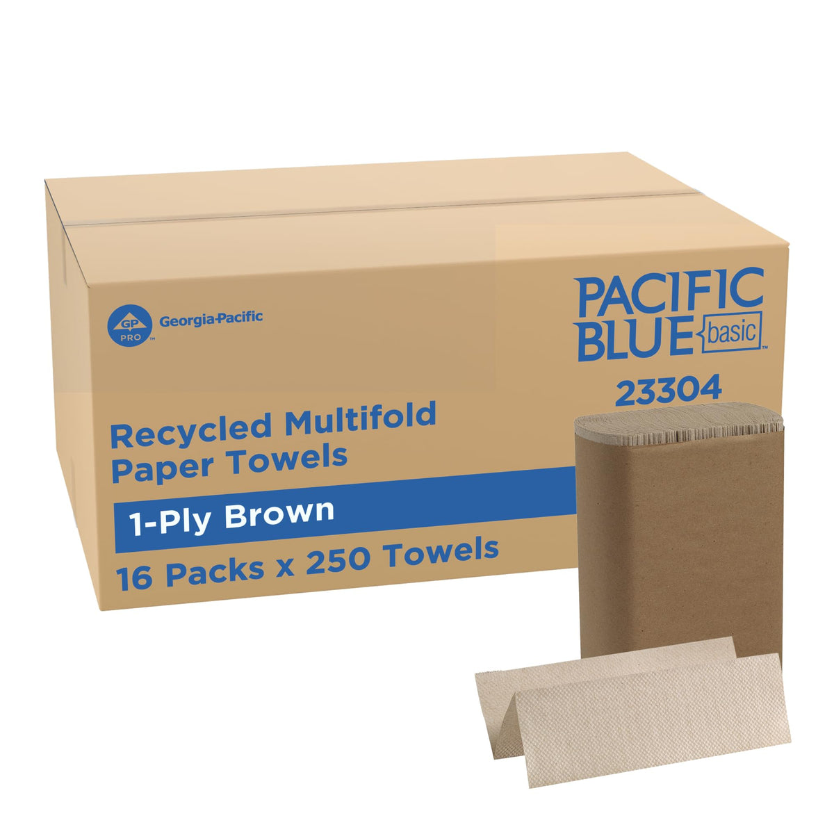 Brown 1-Ply Multifold Paper Towels, 250 Per Pack, 16 Packs M93546