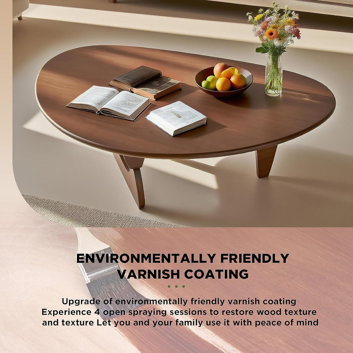 Solid Wood Oval Coffee Table 35"Lx24"Wx16"H T619