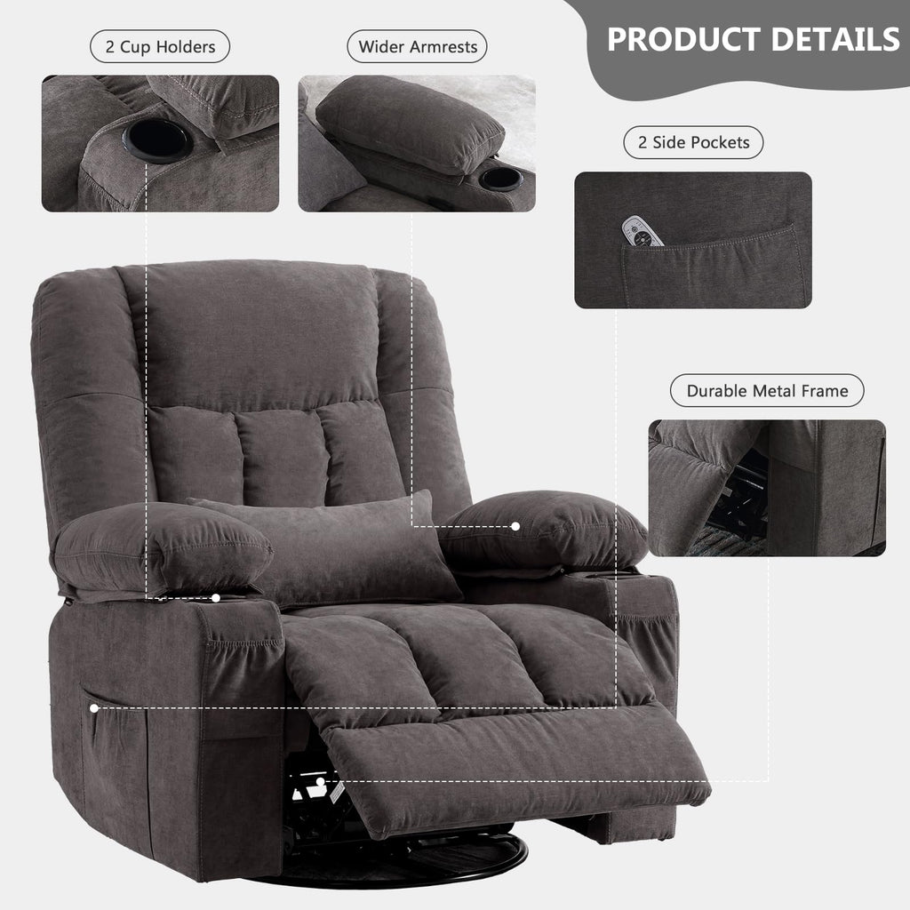 Swivel Rocker Recliner Chair with Massage and Heat Y21597