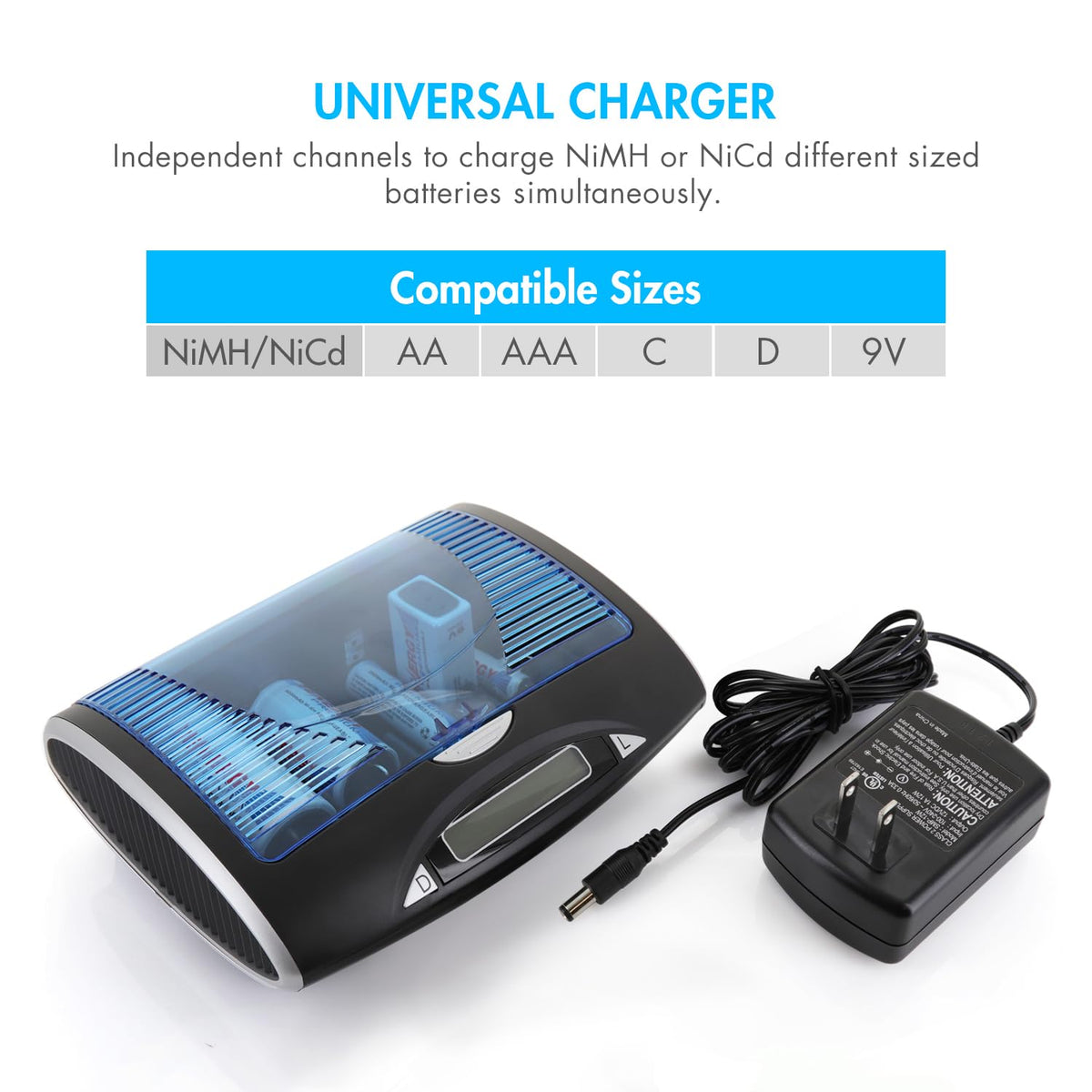 Rechargeable C Batteries and LCD Smart Battery Charger, 4 Pack W5514