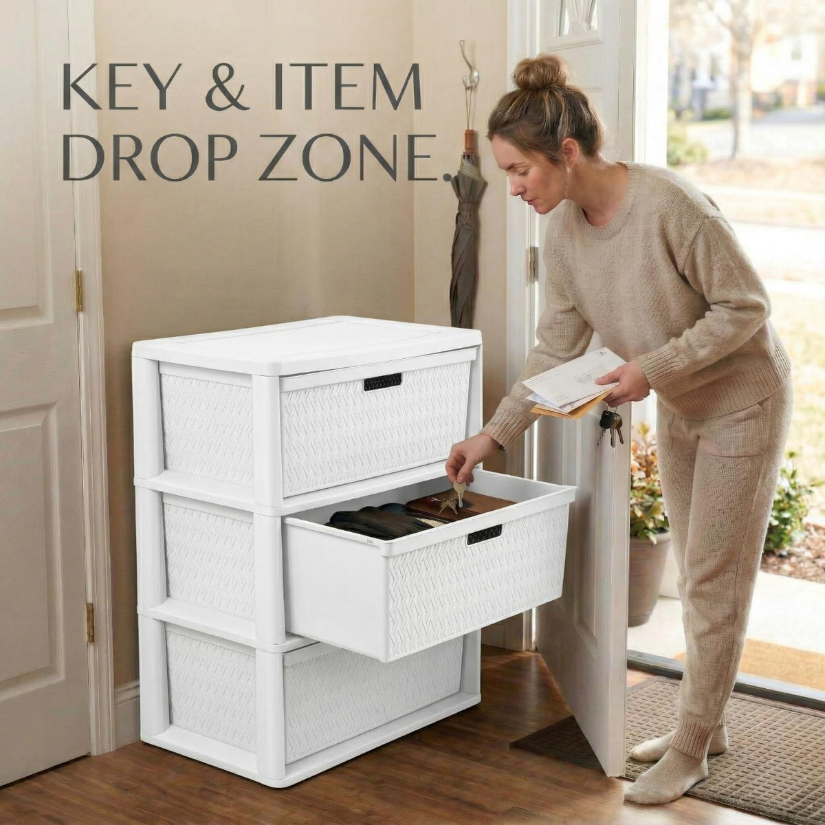 Opaque White 3-Drawer Plastic Storage Tower S143