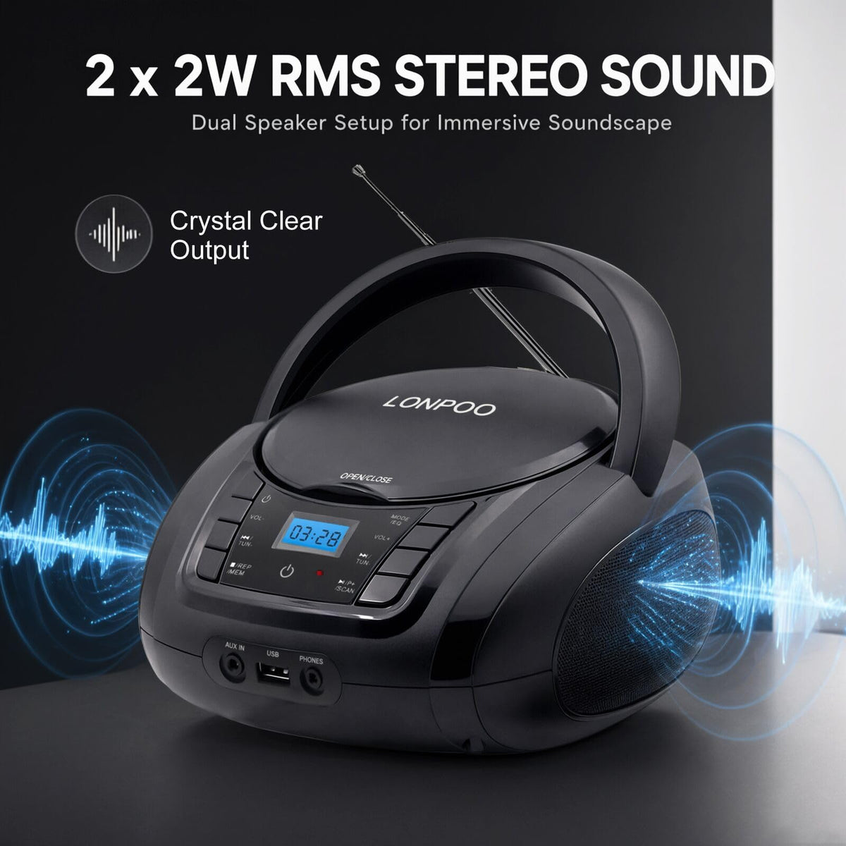 Portable CD Player Boombox with Speakers O336611