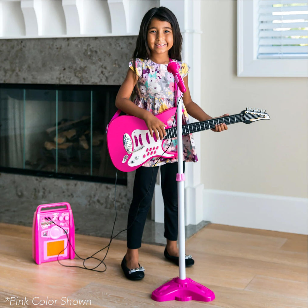 Kids Electric Guitar Set with Microphone & Amp Black I192820