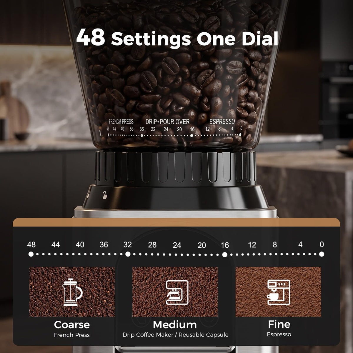 Conical Burr Coffee Grinder with 48 Settings O68258