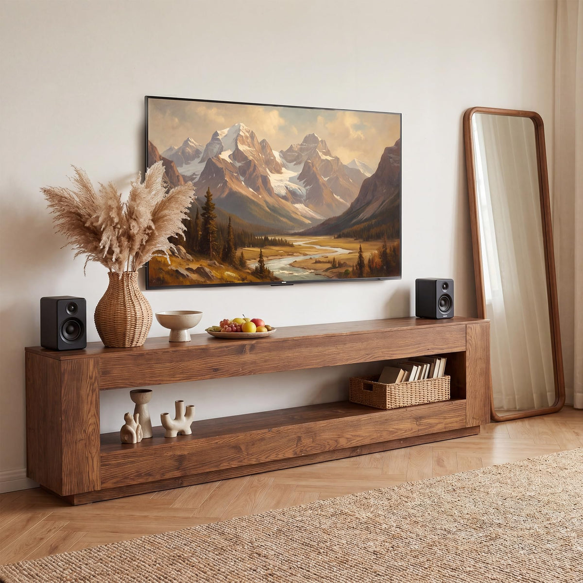 70.86-in Solid Wood 2-Tier TV Stand T5464