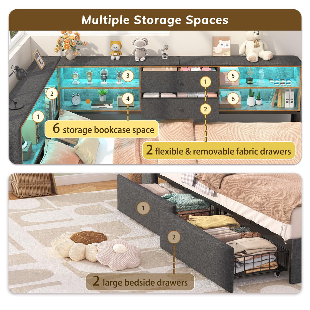 Twin Corner Bed Frame with Storage Drawers P4393