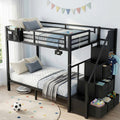 Black Metal Twin Over Twin Bunk Bed with Storage Stairs C570383