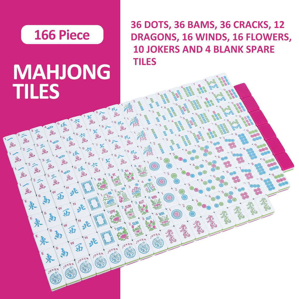166 Acrylic Engraved Mahjong Tile Set with Carrying Bag R689