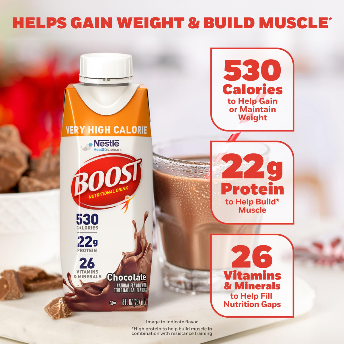 High Calorie Nutritional Drink, Chocolate, 8 Fl Oz, 24 pk H768658