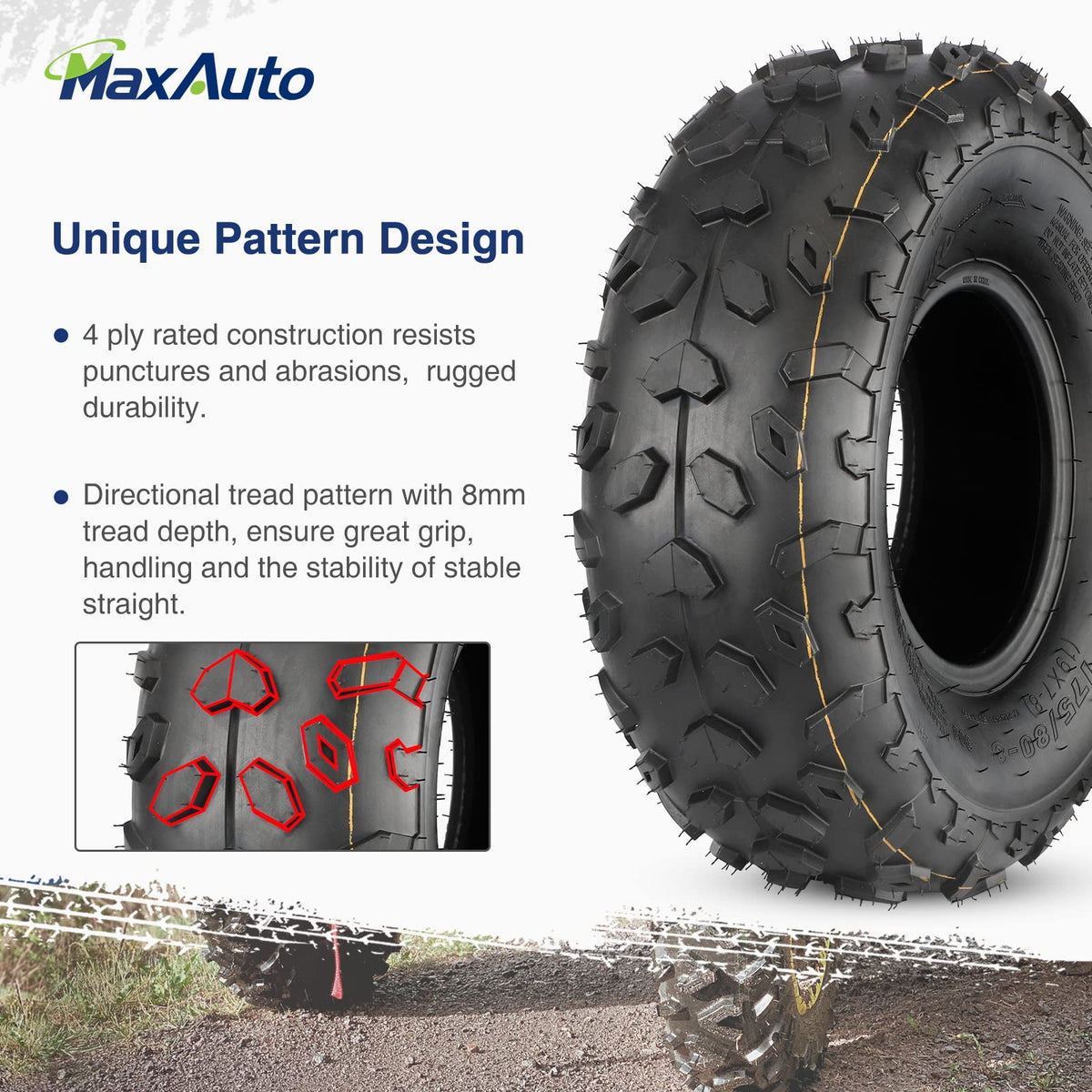 19x7-8 ATV UTV Off-Road Tires Set of 2 D619