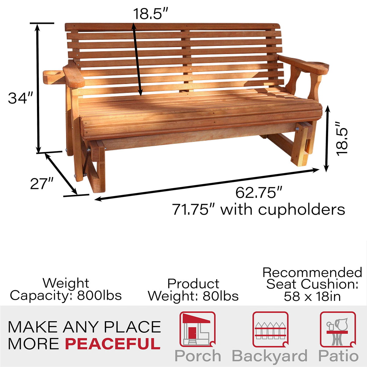 Heavy Duty Roll Back Porch Glider with Cupholders A30747
