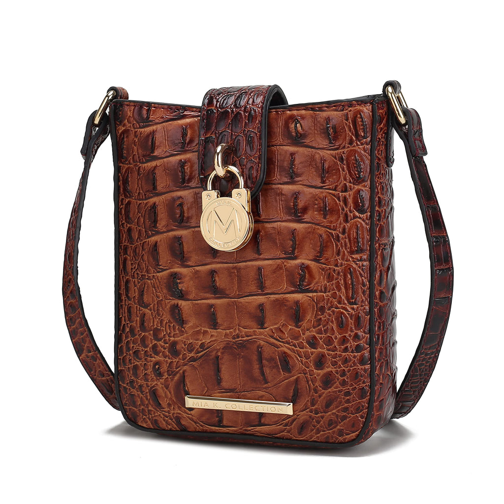 Women's Faux Crocodile Embossed Vegan Leather Crossbody Bag O1277