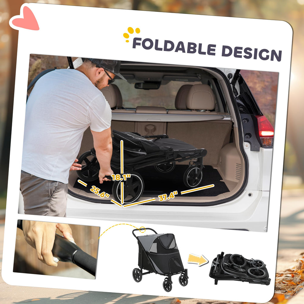 Foldable Dog Stroller with Storage Gray L764324