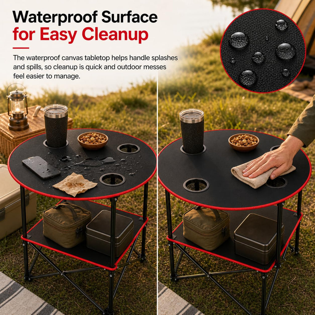 Portable Folding Camping Table with 4 Cup Holders & Carry Bag C958