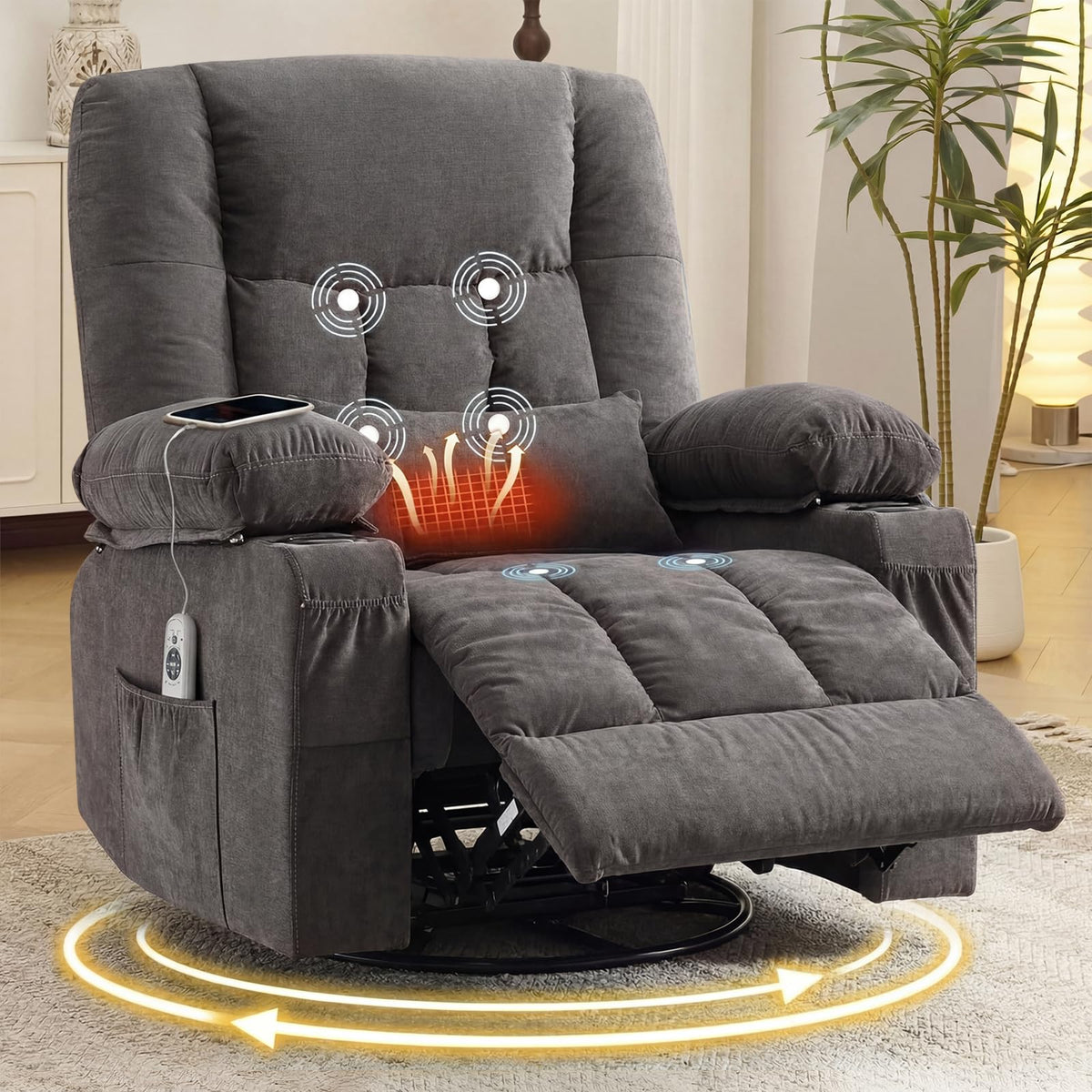 Swivel Rocker Recliner Chair with Massage and Heat Y21597