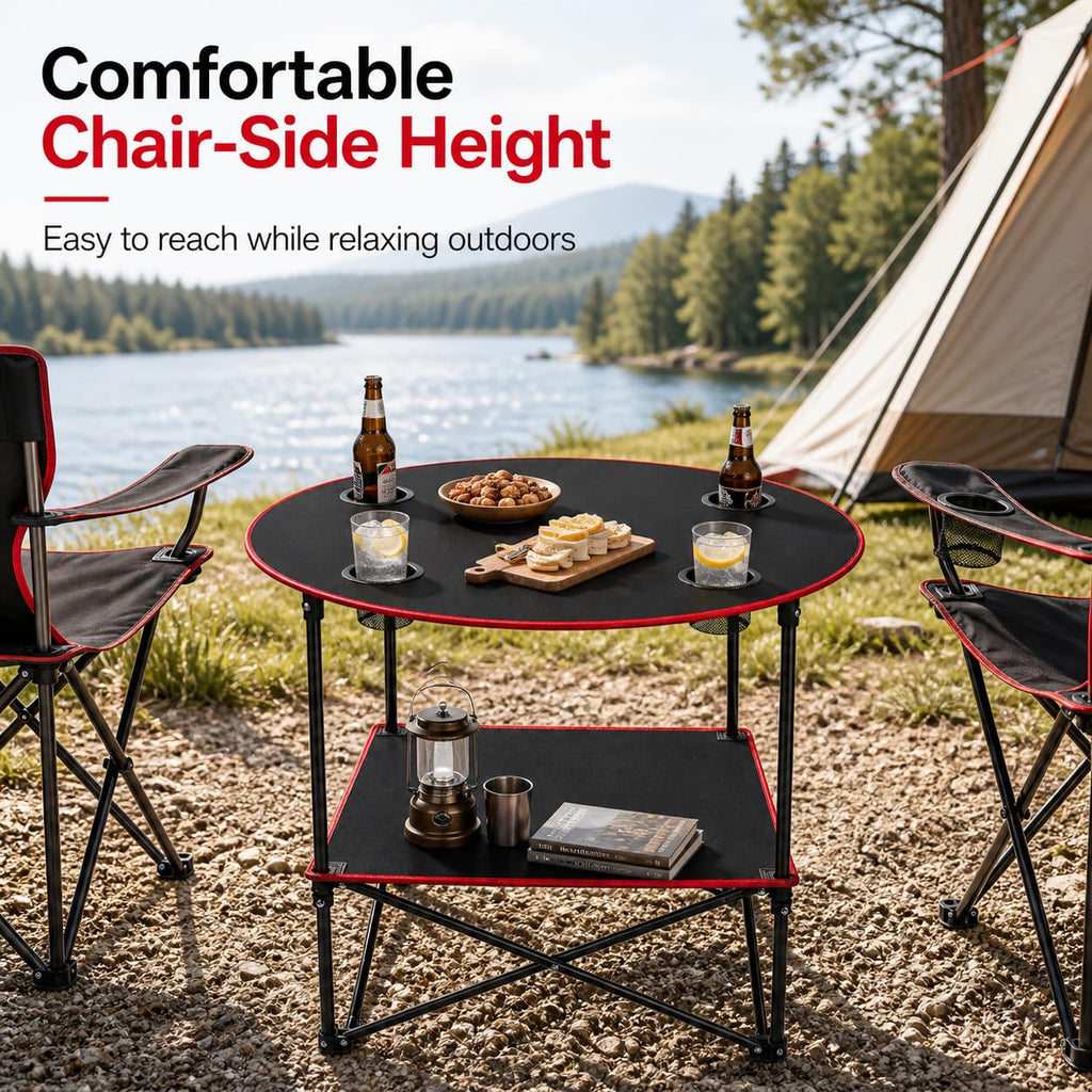 Portable Folding Camping Table with 4 Cup Holders & Carry Bag C958