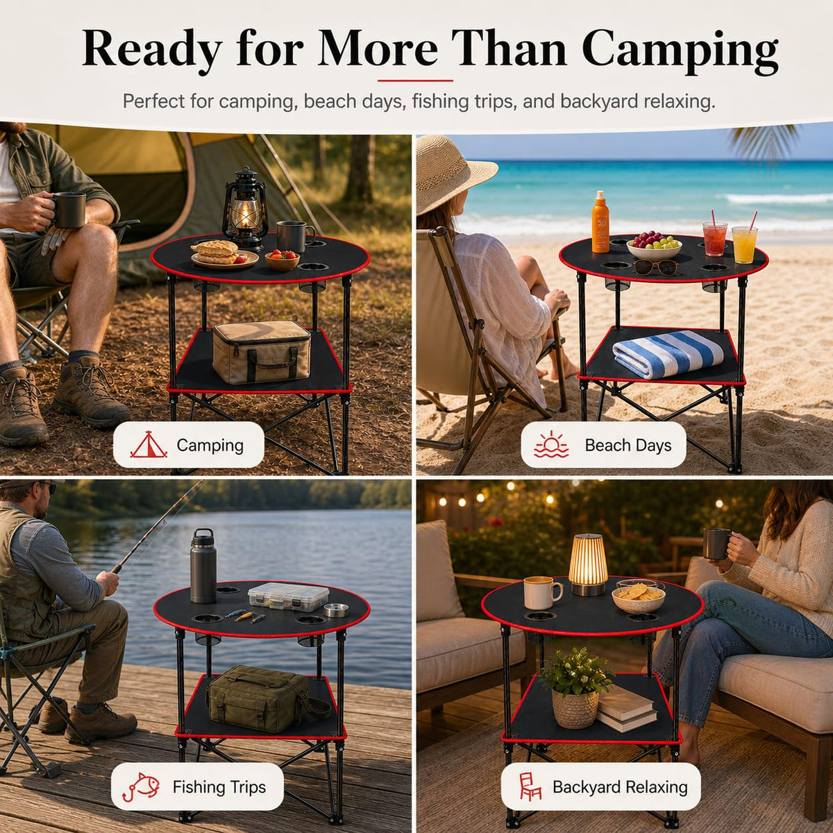 Portable Folding Camping Table with 4 Cup Holders & Carry Bag C958