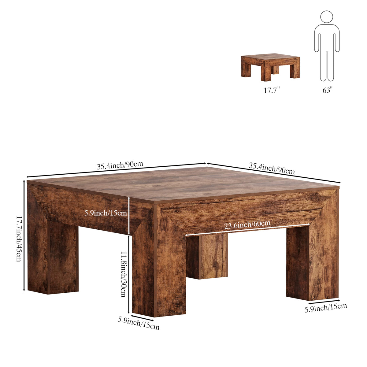 35" Wooden Square Coffee Table R767