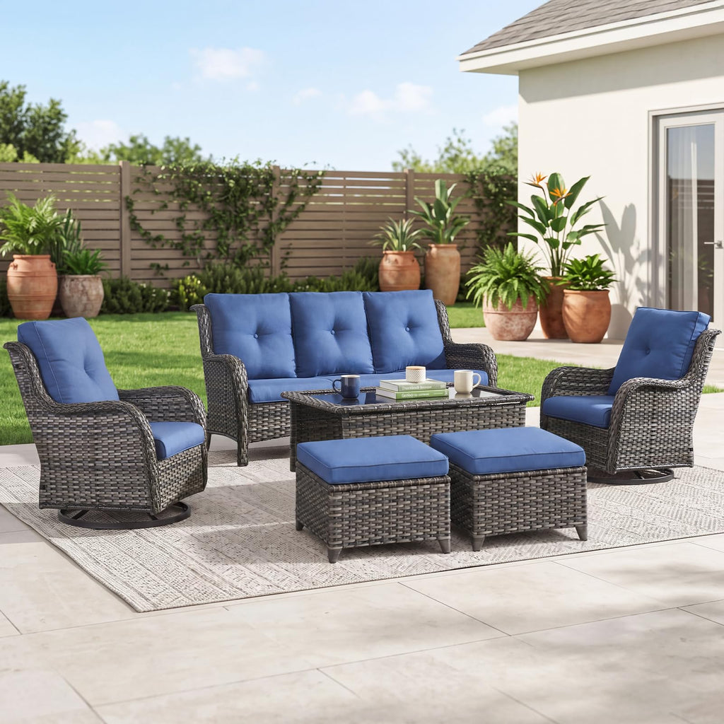 Grey Wicker 6 Piece Patio Furniture Set C5160