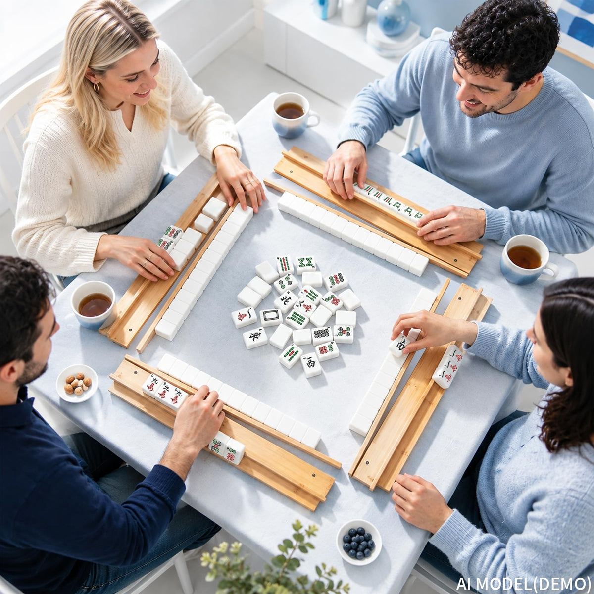 Bamboo Mahjong Racks with Pushers, Set of 4 K5393