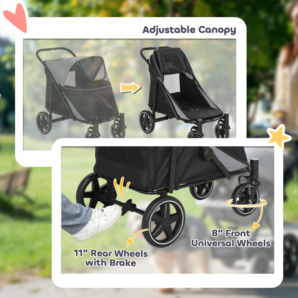 Foldable Dog Stroller with Storage Gray L764324