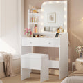 White Vanity Desk with Mirror Lights and Storage Stool B124